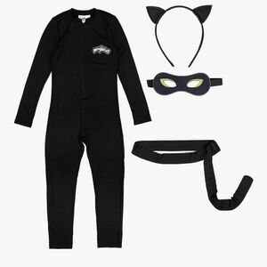Miraculous Cat Noir Costume Youth Size 14/16 Black Jumpsuit Mask Tail Halloween
